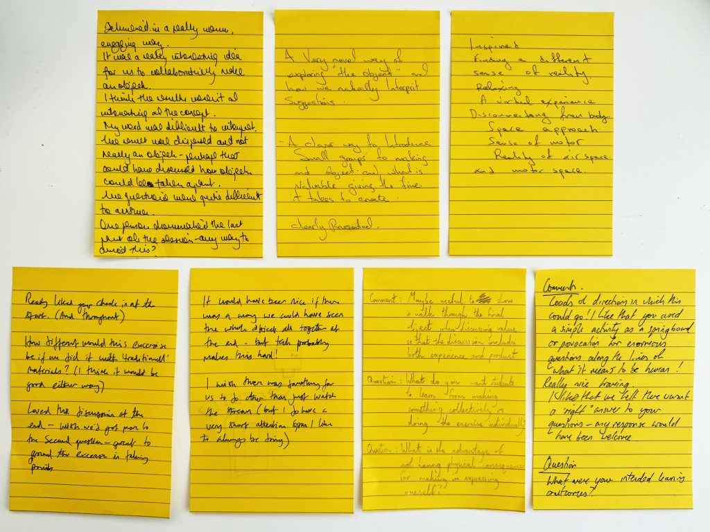 Image of post-it notes containing comments handwritten by peers during the Micro-teaching Session.
